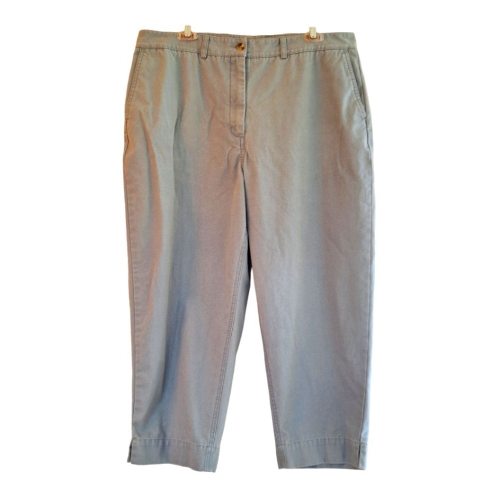 Eddie Bauer Womens Cotton Cropped Pants Capris Plus Size 18 Petite Aqua Gray
